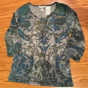 Christopher & Banks 3/4 sleeve Metallic Multicolored Top Medium, NWT